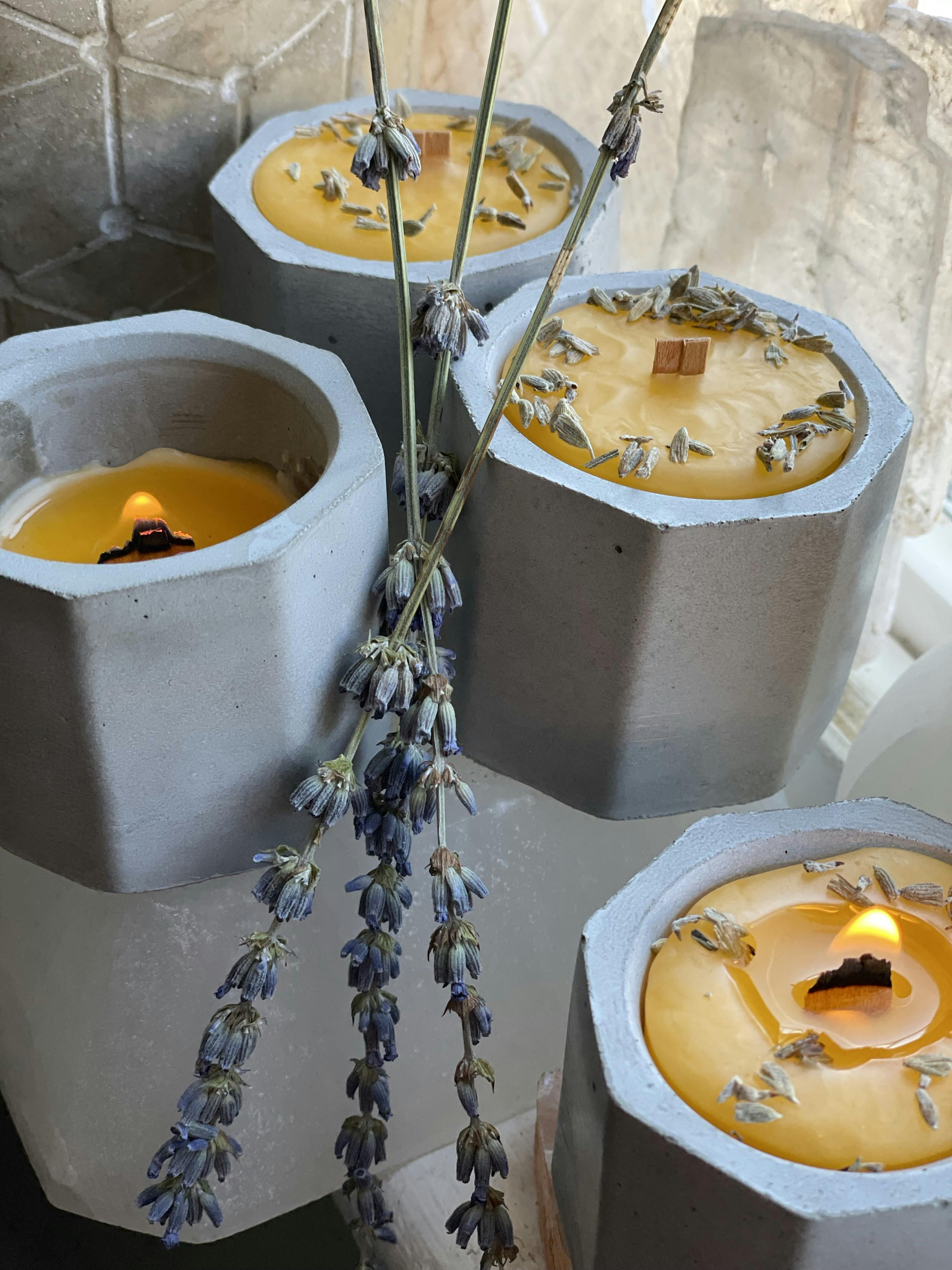Concrete Mini Lavender Beeswax Candle 