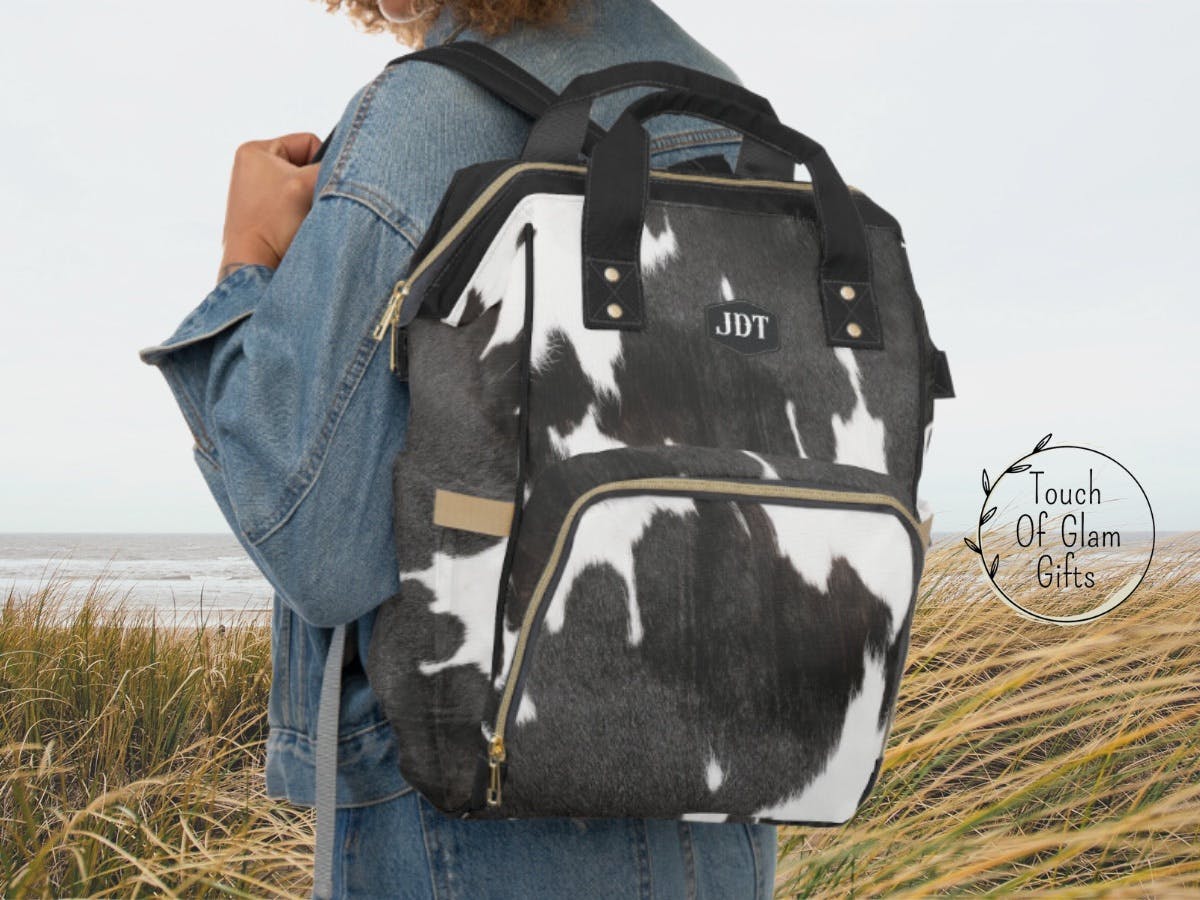 Personalized Backpack, Cow Print Diaper Backpack 4