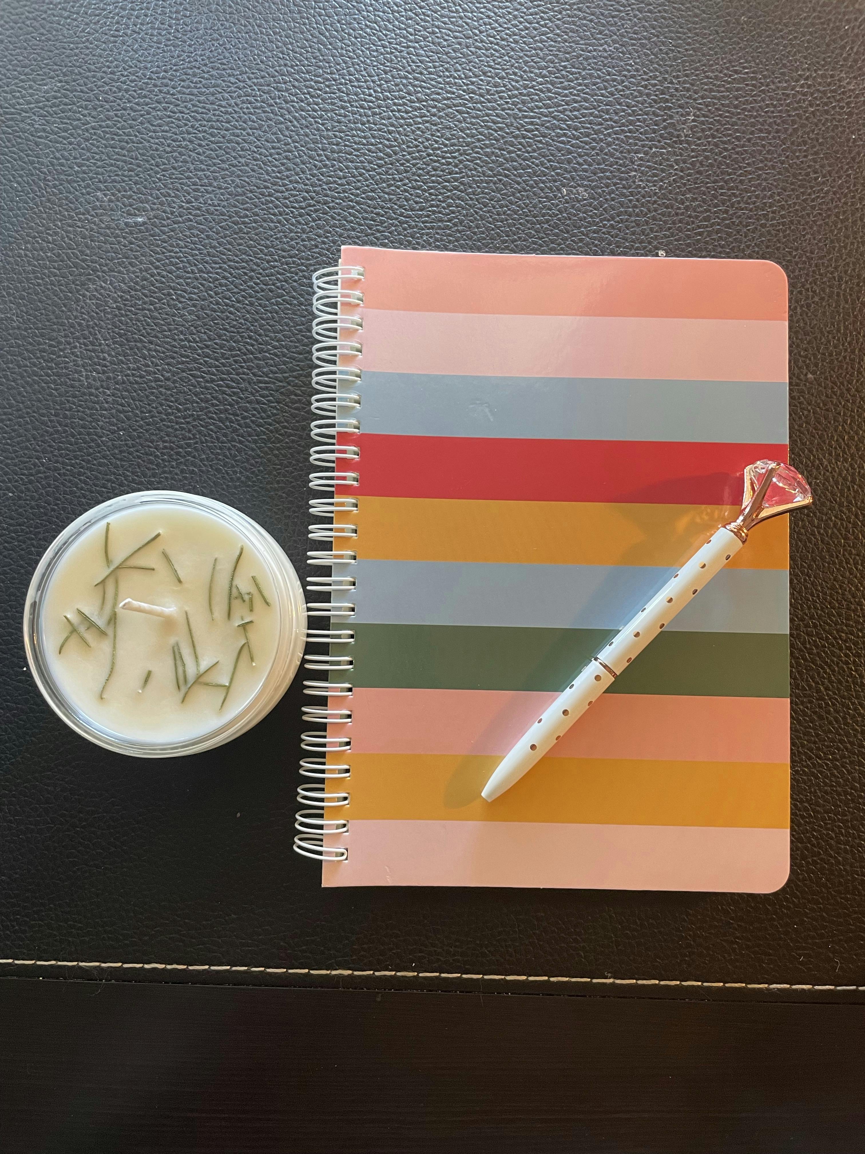 Rainbow notebook gift set, candle, diamond pen